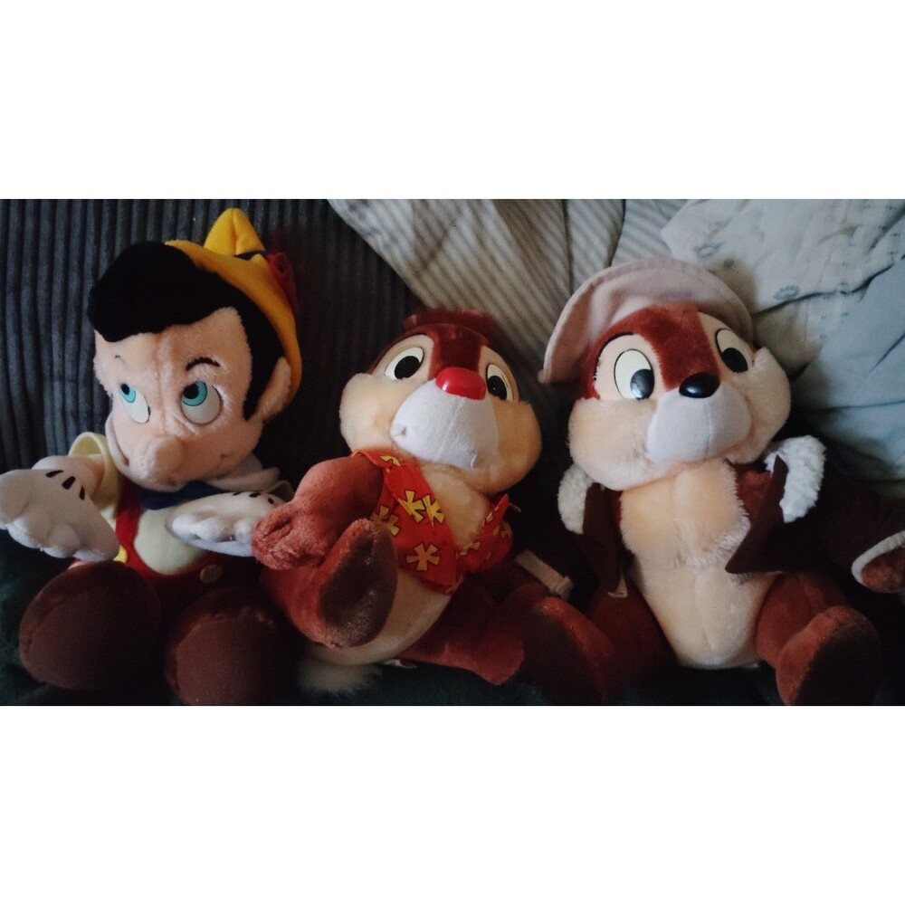 Three vintage Disneyland Plush Toys Pinocchio Chip N Dale rescue rangers